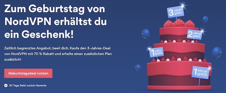 Zum Geburtstag gibt NordVPN Rabatt auf alle VPN-Zugänge"